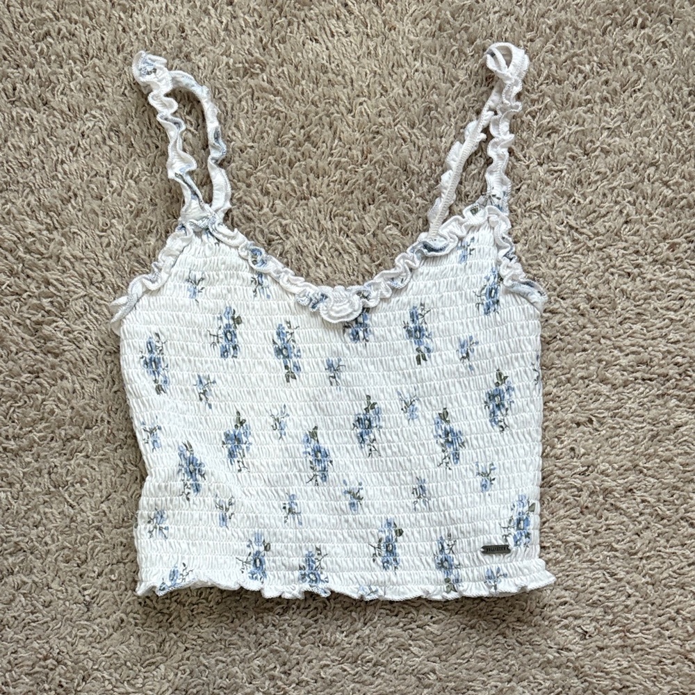 Hollister White and Blue Floral Tank Top